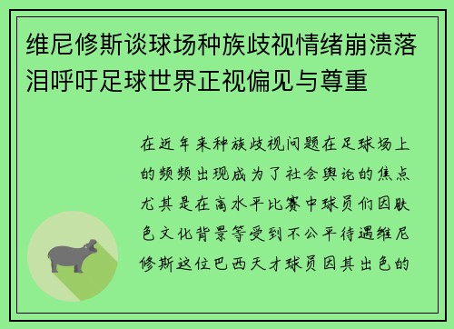 维尼修斯谈球场种族歧视情绪崩溃落泪呼吁足球世界正视偏见与尊重
